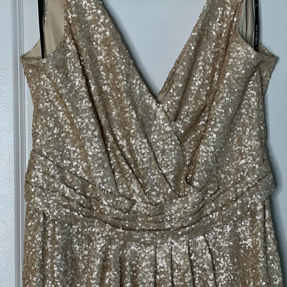 Formal Soft Sequence Rose Gold Designer Bridesmaid’s Gown. Sorella Vita